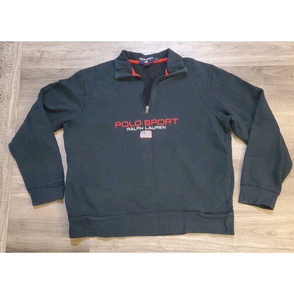 Vintage 90s Polo Sport USA Flag Ralph Lauren 1/4 Zip Pullover Sweatshirt Sz XL - Picture 1 of 5